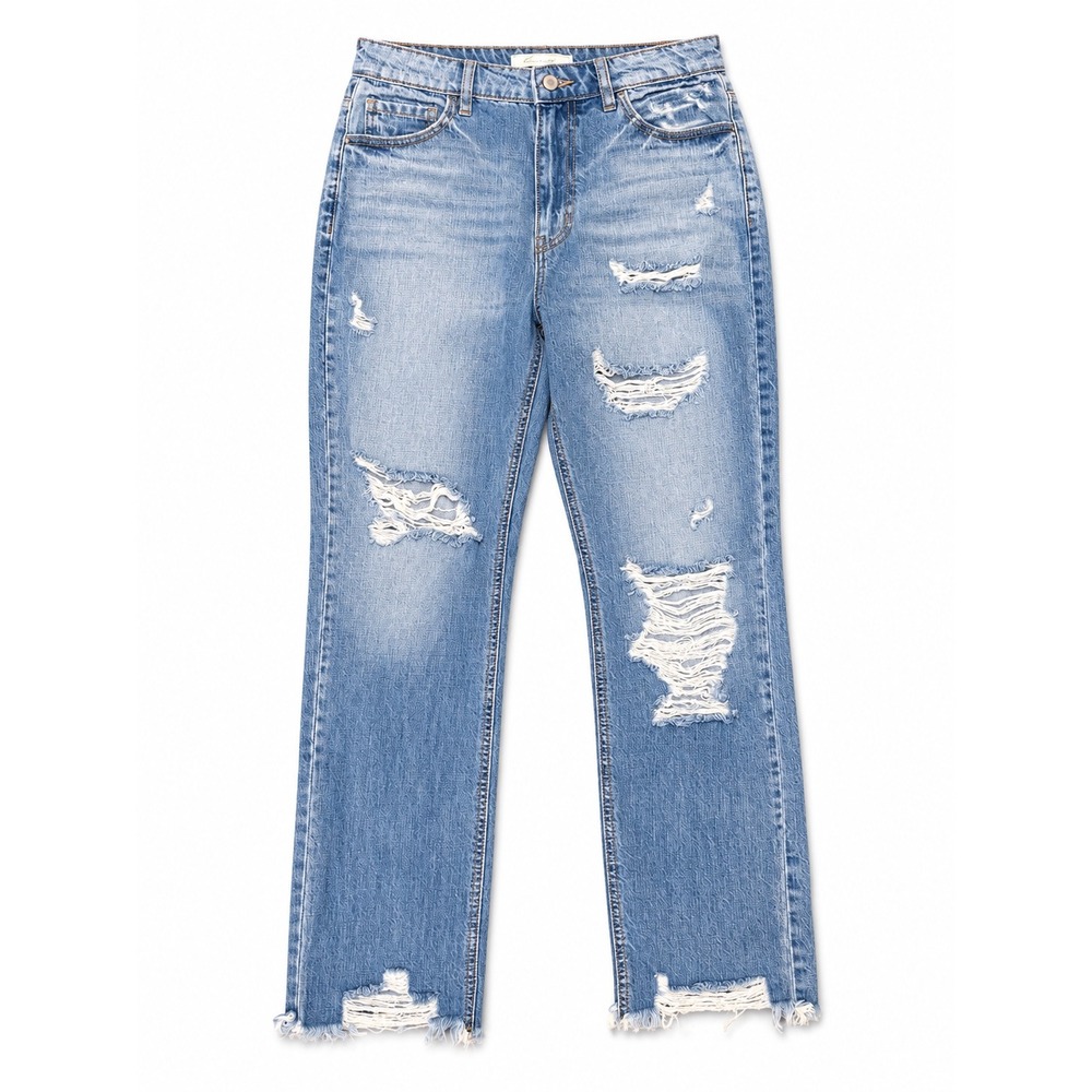KanCan Signature High Waisted Straight Distressed Jeans Medium‎ Wash Women's 25